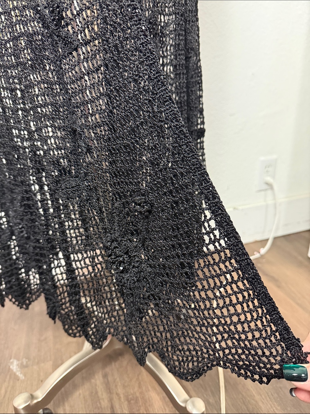 Vintage Sue Wong Black Embellished Crochet and Faux Fur Trim Long Sleeve Kimono - Picture 9 of 14